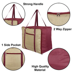 Kuber Industries Large Lightweight Foldable Multipurpose Storage bag, Cloth Organiser, Travel Bag With Zippered Closure And Handle (Brown & Maroon)-HS43KUBMART26700