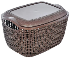 Heart Home Multiuses Large M 30 Plastic Basket/Organizer With Lid- Pack of 4 (Brown) -46HH011
