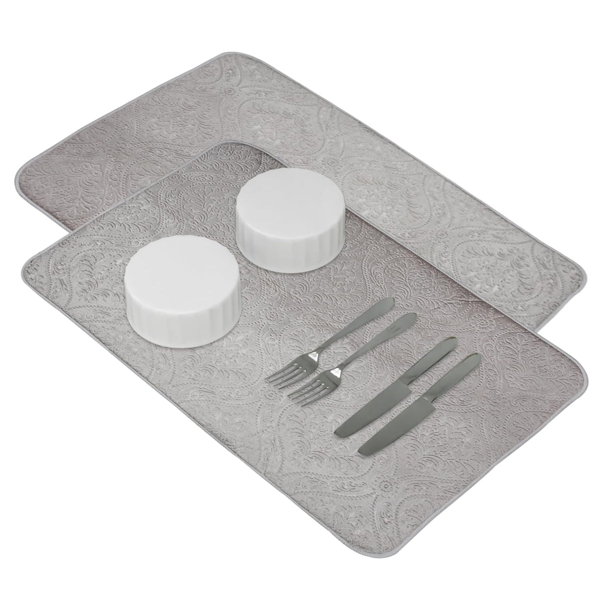 Heart Home Dish Dry Mat | Microfiber Drying Mat | Kitchen Drying Mat | Self Dish Dry Mat | Water Absorbent Kitchen Mat | Embossed Dish Dry Mat | 38x50 | Pack of 2 | Gray