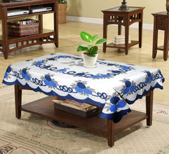 Kuber Industries Flower Printed Home Decorative Luxurious 4 Seater Cotton Center Table Cover/Table Cloth, 40"x60" (White & Blue)-44KM046