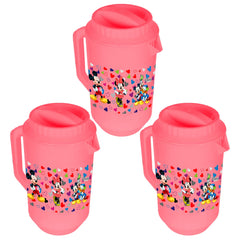 Kuber Industries Mickey & Friends Print Unbreakable Plastic Water Jug with Lid for Home, Kitchen, Office 2 Liter Pack of 3 (Pink)