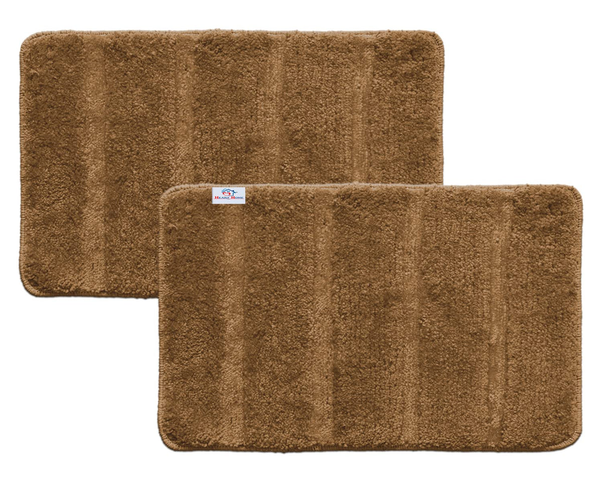Heart Home Strips Design Cotton Door Mat for Porch/Kitchen/Bathroom/Laundry Room, 24"x16" Pack of 2 (Light Brown) 52HH3963