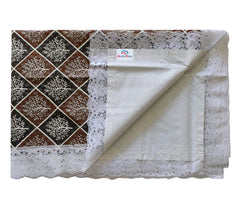 Heart Home Leaf Printed PVC 6 Seater Dinning Table Cover, Protector with White Lace Border, 60"x90" (Black & Brown)