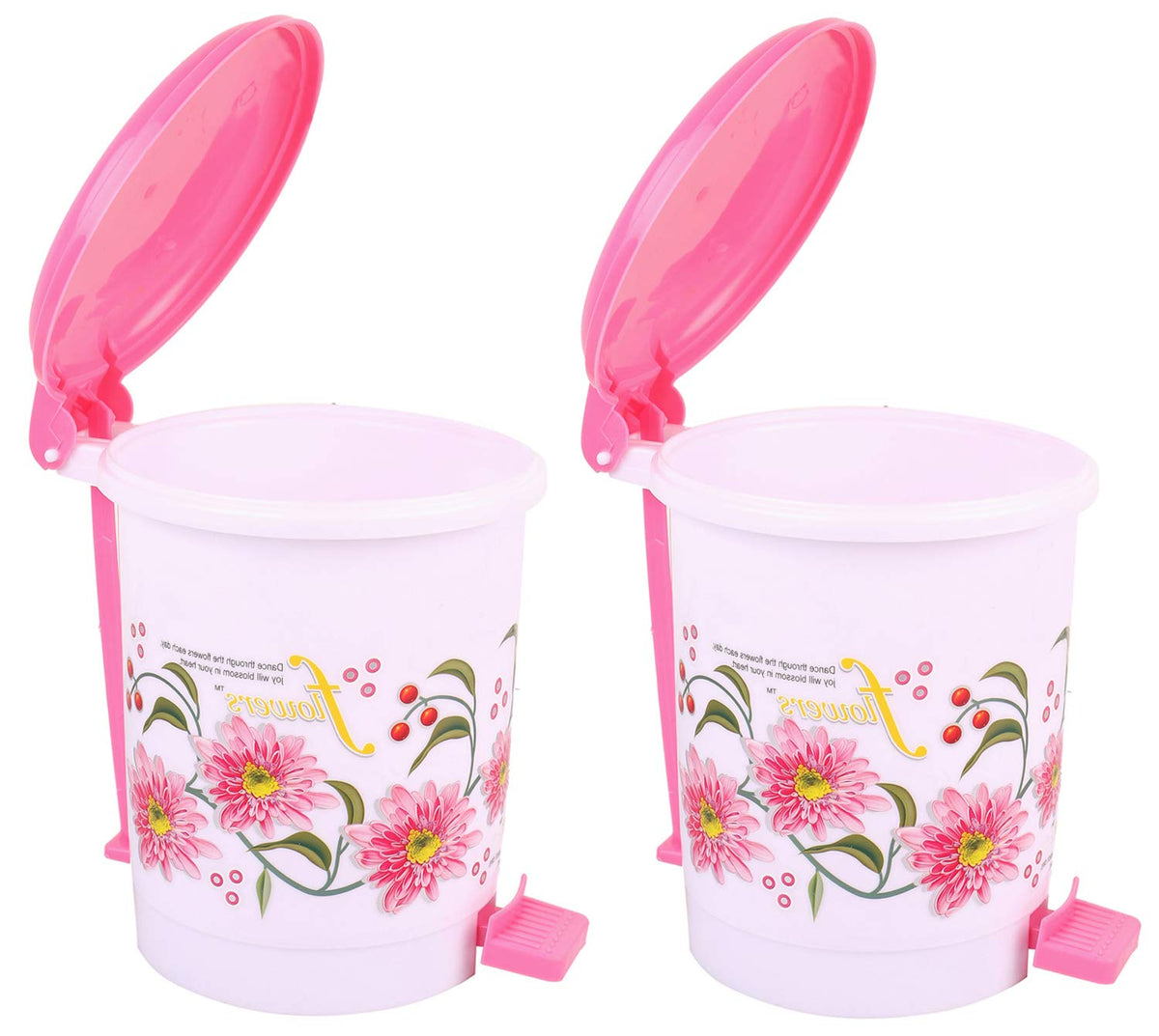 Kuber Industries Floral Design 2 Piece Plastic Dustbin, Small, Pink