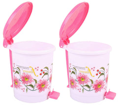 Kuber Industries Floral Design 2 Piece Plastic Dustbin, Small, Pink