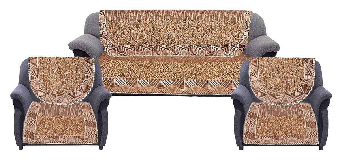 Kuber Industries Leaf Design 6 Piece Velvet Sofa Cover Set - Cream