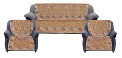 Kuber Industries Leaf Design 6 Piece Velvet Sofa Cover Set - Cream