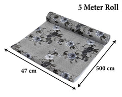 Kuber Industries Flower Printed PVC Anti Slip Skid Shelf Mat, 5 Mtr- Pack of 2 (Grey),Standard