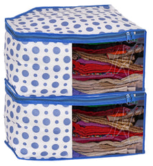Heart Home Dot Printed Non-Woven Blouse Cover, Cloth Organizer, Wardrobe Organiser With Tranasparent Window- Pack of 2 (Blue)-46HH0304