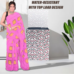 Heart Home Washing Machine Cover | Multi Dot Print Washing Machine Cover | PVC Top Load Semi-Automatic Washing Machine Cover | Cream