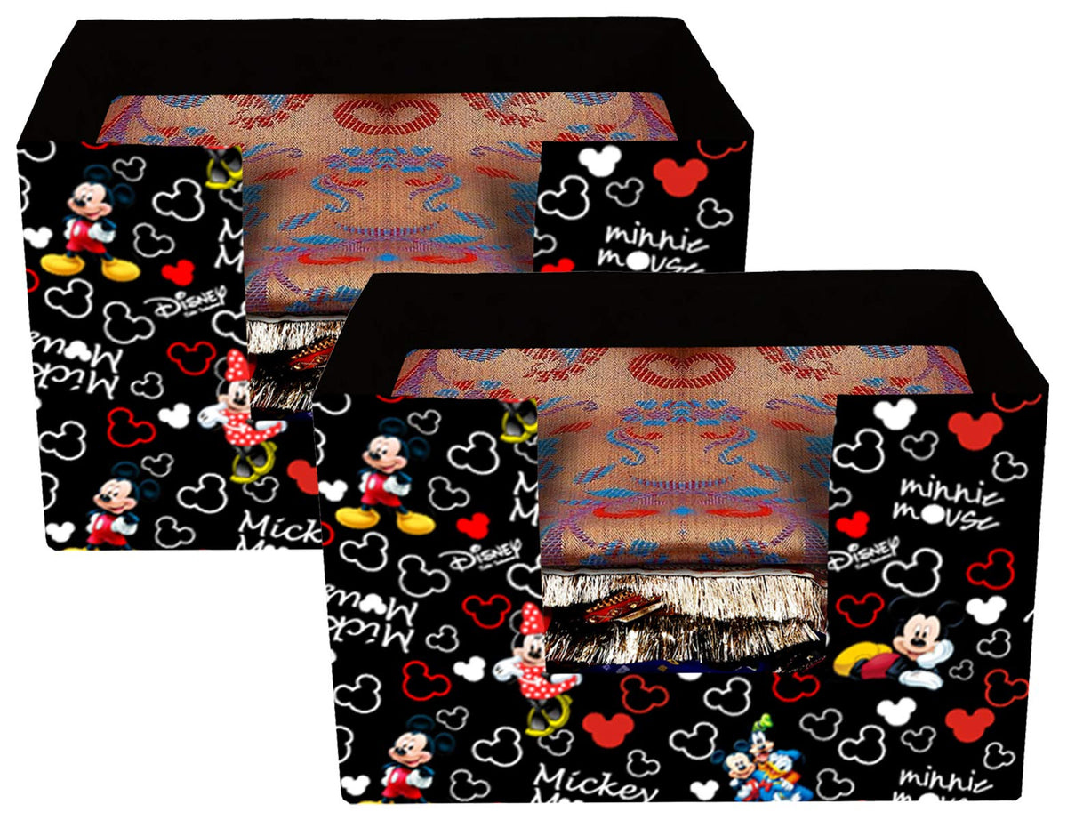 Kuber Industries Disney Mickey Print Non-Woven Fabric 2 Pieces Foldable Cloth Storage Boxes Organizer for Wardrobe With Handle (Black)-KUBMART16091