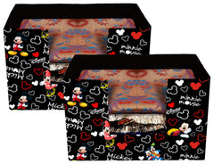 Kuber Industries Disney Mickey Print Non-Woven Fabric 2 Pieces Foldable Cloth Storage Boxes Organizer for Wardrobe With Handle (Black)-KUBMART16091