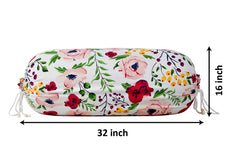Kuber Industries Flower Printed Soft & Luxurious Decorative Cotton Bolster Cover- Set of 6, 16"x32" (White & Pink)-44KM0134