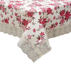 Heart Home 60"x90" Flower Printed PVC Waterproof, Antislip & Wipe Clean Dinning Table Cover for 6 Seater (Cream)-HS43HEARTH25630