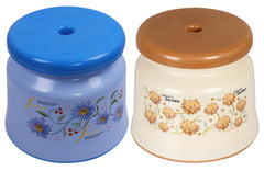 Kuber Industries Round Strong Plastic Stool or Bathroom seat (Blue & Cream)- Pack of 2