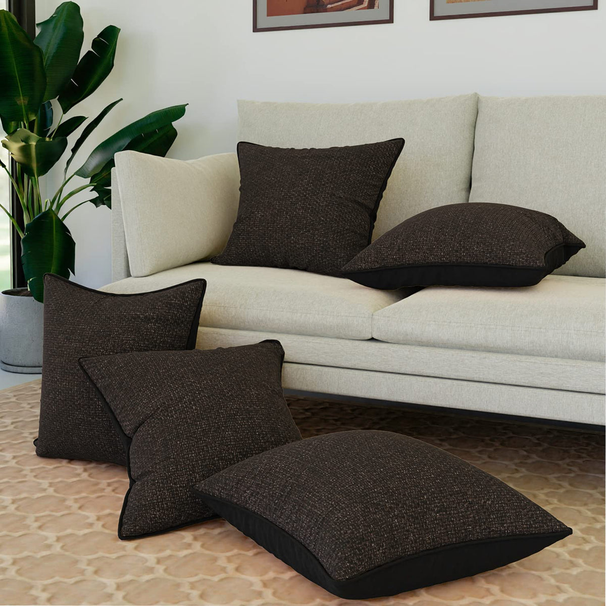 Kuber Industries Cushion Cover | Sofa Cushion Covers | Square Cushion Covers | Jute Cushion Covers | Couch Cushion Covers | Set of 5 | 16 Inch | Brown