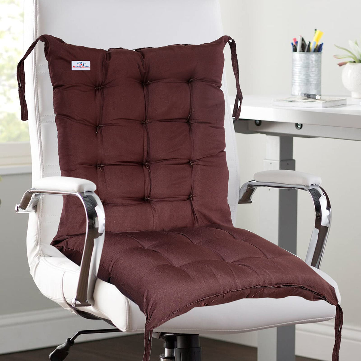 Heart Home Microfiber Back and Seat Chair Cushion for Indoor Outdoor Patio Chair with Ties (Brown)