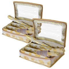 Heart Home Feather Design Laminated 3 Rod Box, Organizer For Bangle, Watches, Bracelets, Jewellery With Tranasparent Top - Pack of 2 (Gold)-47HH0180