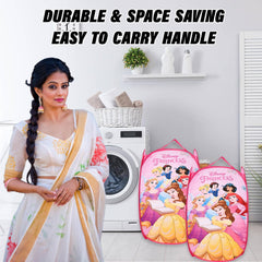 Heart Home Laundry Basket | Disney Princess Net Foldable Laundry | Nylon Storage Basket with Handle | Basket for Toy Storage | 30 LTR | Pack of 3 | Pink