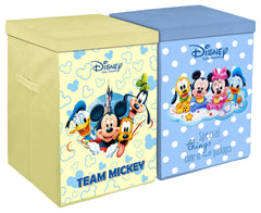Kuber Industries Disney Print Non Woven Fabric Foldable Laundry Organiser With Lid & Handles (Set Of 2, Royal Blue & Cream)-KUBMART16309
