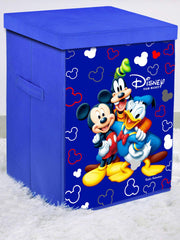 Kuber Industries Disney Team Mickey Print Non Woven Fabric Foldable Laundry Basket, Toy Storage Basket, Cloth Storage Basket with Lid & Handles (Royal Blue)-KUBMART3457