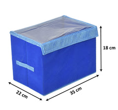 Kuber Industries Lehariya Printed Foldable Small Non-Woven Storage Box/Bin For Books, Towels, Magazines, DVDs & More With Tranasparent Lid- Pack of 2 (Blue) -44KM0452