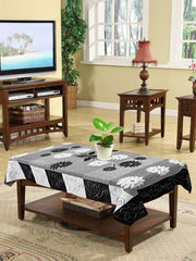 Heart Home Flower Printed Home Decorative Luxurious 4 Seater Cotton Center Table Cover/Table Cloth, 40"x60" (Black & White)-44HH062
