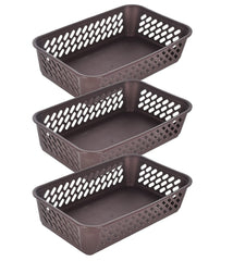 Heart Home Multiuses Super Tidy Plastic Tray/Basket/Organizer- Pack of 3 (Brown) -46HH0567