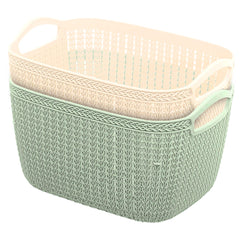 Heart Home Q-5 Multiuses Designer Unbreakable Plastic Storage Basket/Organizer/Bin For Home, Kitchen, Bathroom, Office Use Pack of 2 (Beach & Green)-50HH01637