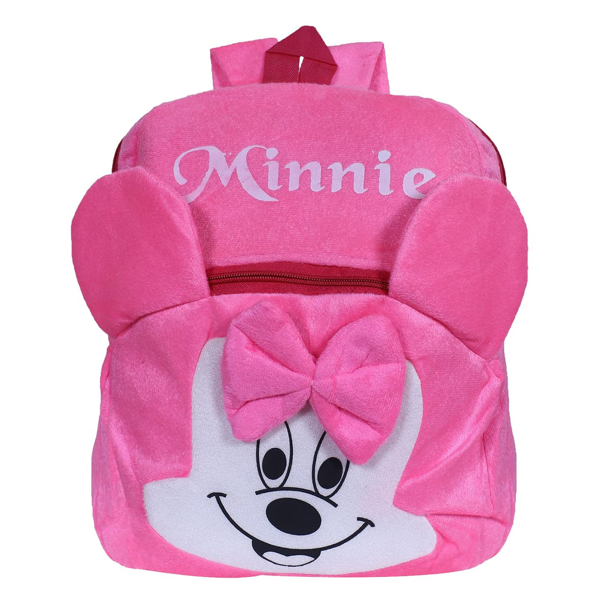 Kuber Industries Disney Minnie Bow Backpack | 2 Compartment Velvet School Bag | School Bag for Kids | Kids School Backpack | Backpack for School | Pink