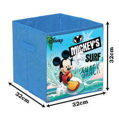 Heart Home Disney Mickey Surf Print Durable & Collapsible Square Storage Box|Clothes Organizer With Handle,Pack of 4 (Sky Blue)