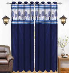 Kuber Industries Tree Design 4 Pieces Polyester Eyelet Door Curtain 7 Feet (Blue)-CTKTC14265