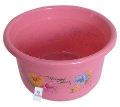 Heart Home Flower Print Unbreakable Plastic Multipurpose Bath Tub/Washing Tub 25 LTR (Pink)-HEART10588