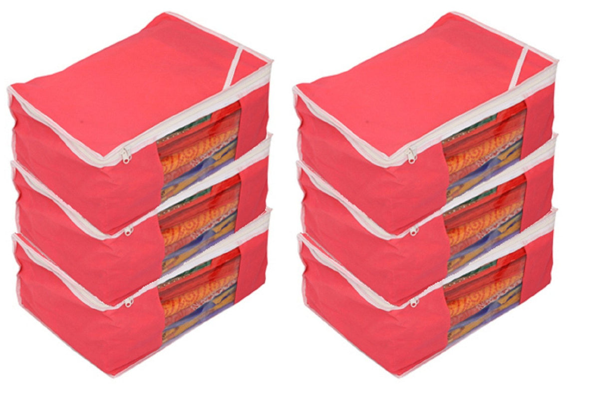 Kuber Industries 6 Piece Non Woven Saree Cover Set, Orange