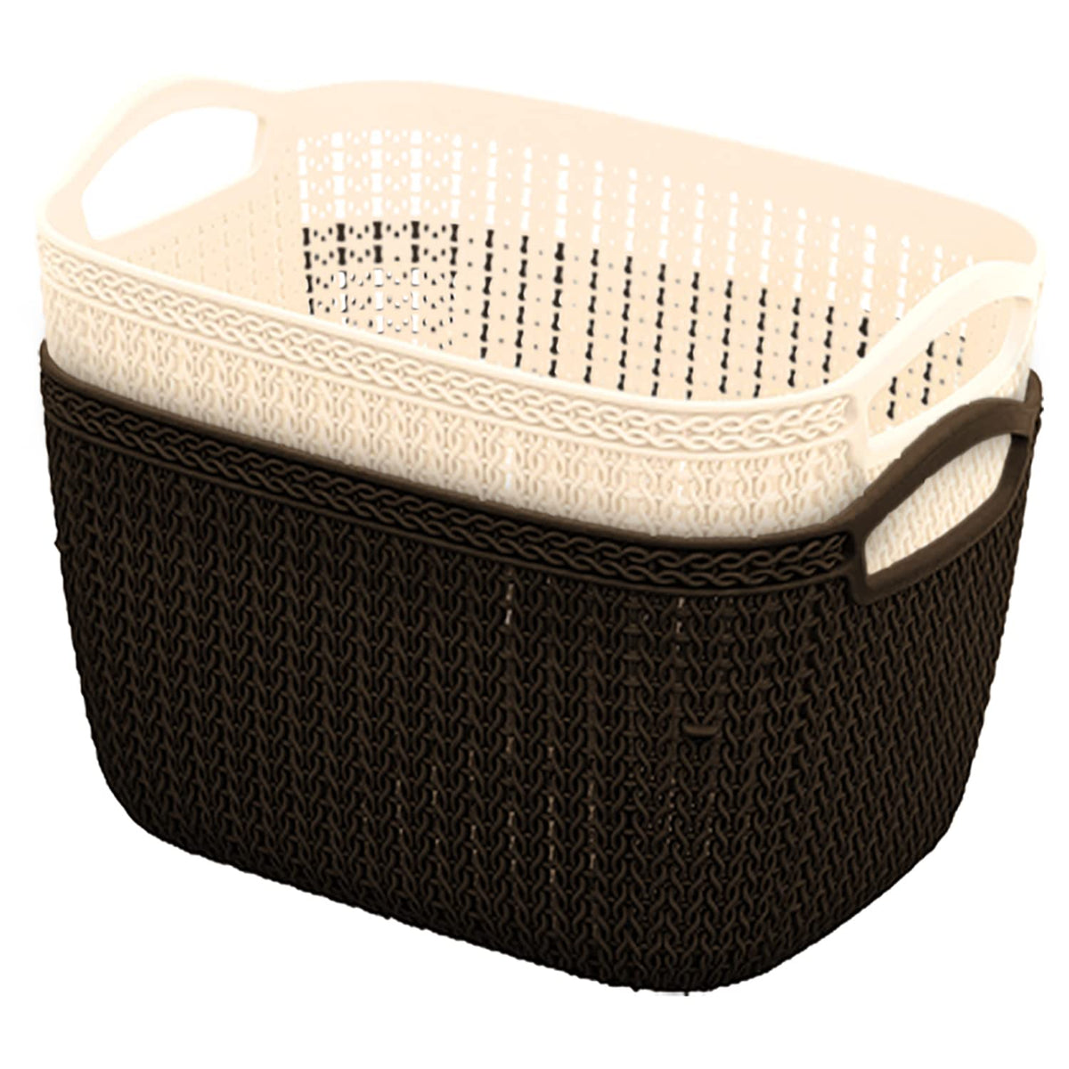 Heart Home Q-5 Multiuses Designer Unbreakable Plastic Storage Basket/Organizer/Bin For Home, Kitchen, Bathroom, Office Use Pack of 2 (Beach & Brown)-50HH01639