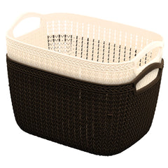 Heart Home Q-5 Multiuses Designer Unbreakable Plastic Storage Basket/Organizer/Bin For Home, Kitchen, Bathroom, Office Use Pack of 2 (Beach & Brown)-50HH01639