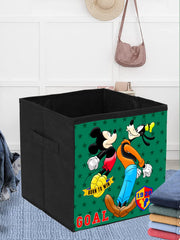 Kuber Industries Disney Mickey & Goofy Print Durable & Collapsible Square Storage Box|Clothes Organizer With Handle,Pack of 3 (Black)