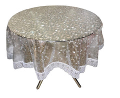 Kuber Industries PVC Waterproof 3D Coin Design 4 Seater Round Table Cover with Silver Lace,150 x 150 x 1 CM (Silver)-CTKTC3547,Pack of 1