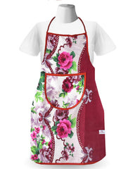 Heart Home Flower Printed Oil Stain Resistant Cooking Kitchen Apron for Men Women with 1 Front Pocket (Pink)