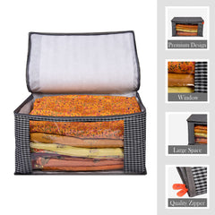 Kuber Industries Saree Cover|Rexine Foldable Matty Check Design|Transparent Window Wardrobe Organizer with Plastic Slider Zip|Extra Large (Gray)