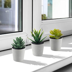 Kuber Industries Artificial Set of 3 Mini Artifical Plants with Plastic Pot (Green), Standard (HS39KUBMART023712)