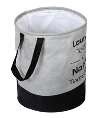 Kuber Industries Round Non Woven Fabric Foldable Laundry Basket, Toy Storage Basket, Cloth Storage Basket With Handles,45 Ltr (Set Of 2, Grey & Black)-KUBMART11448