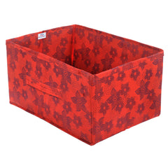 Heart Home Metallic Flower Printed Multipurposes Rectangular Flodable Storage Box, Drawer Storage and Cloth Organizer- Pack of 3 (Red)-HS43HEARTH26335