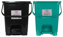 Heart Home Square Premium Plastic Pedal Dustbin with Lid for Home/Kitchen/Office 10 Ltr (Black & Green)-Pack of 2
