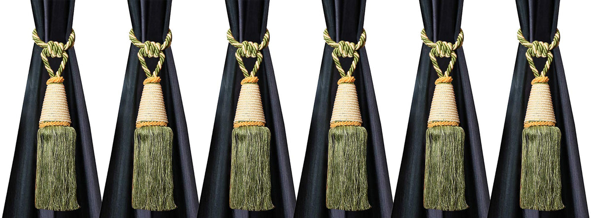 Kuber Industries Beads Beautiful Design Polyester 6 Pieces Curtain Tie Back Tassel Set (Green) CTKTC33568