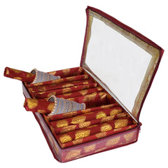 Heart Home Multipurpose Feather Design Laminated 6 Rod Bangle Box/Organizer/Case With Tranasparent Top (Maroon)-47HH0213