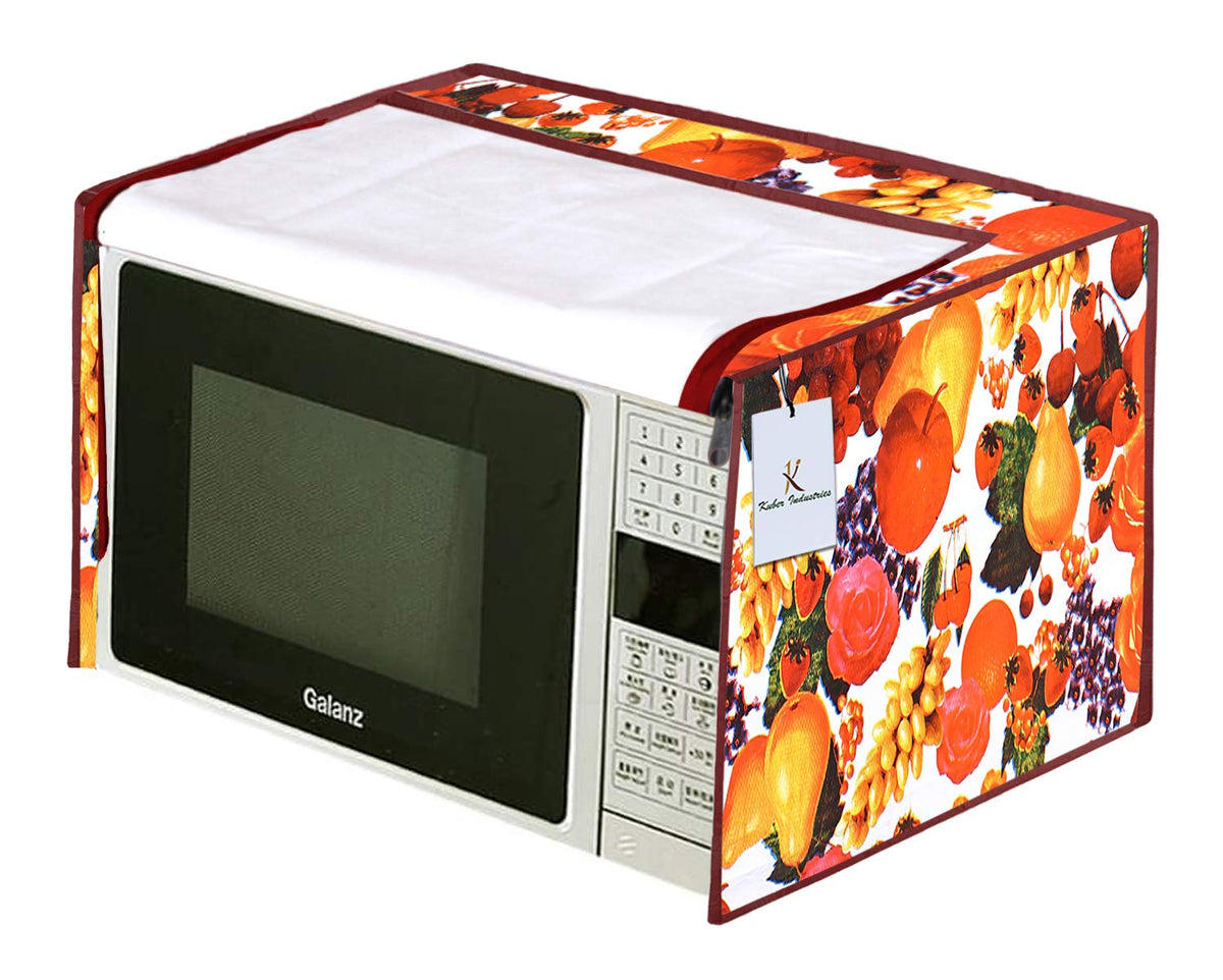 Kuber Industries Fruits Design PVC Microwave Oven Full Closure Cover for 25 Litre (White & Maroon) CTKTC33242
