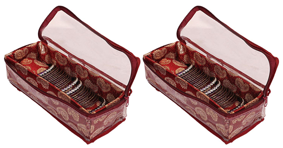 Kuber Industries Brocade 2 Piece Hardboard 1 Rod Bangle Box, Maroon