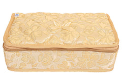 Heart Home Flower Design Portable Jewellery Organizer With 4 Tranasparent Pockets For Keeps Your Jewellery,Earrings, Necklaces Organized And Secure (Cream)-HS_38_HEARTH21149