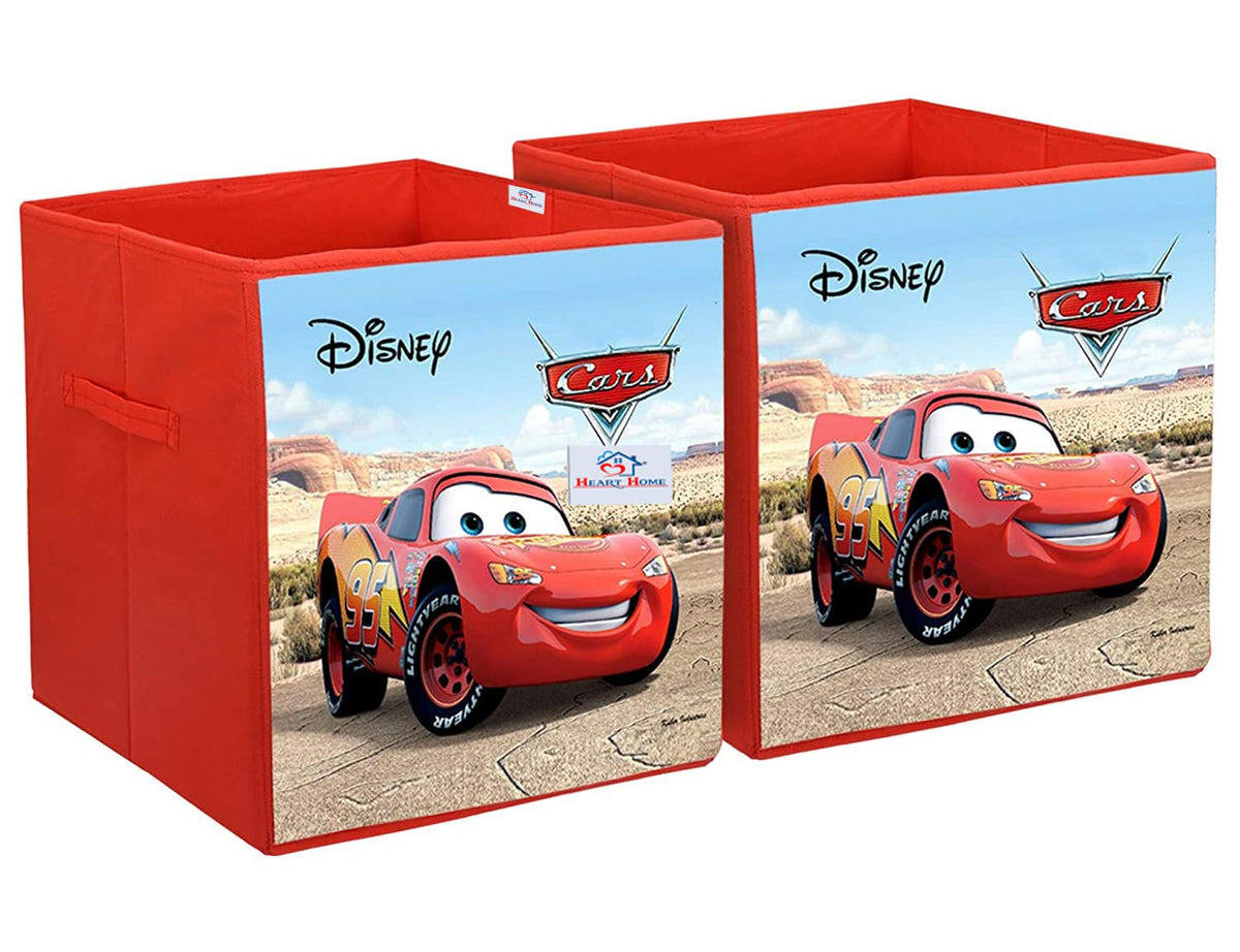 Heart Home Non-Woven McQueen Car Print Flodable Storage Box/Wardrobe Organizer For Home Decor, Pack of 2 (Red) 54HH4251.